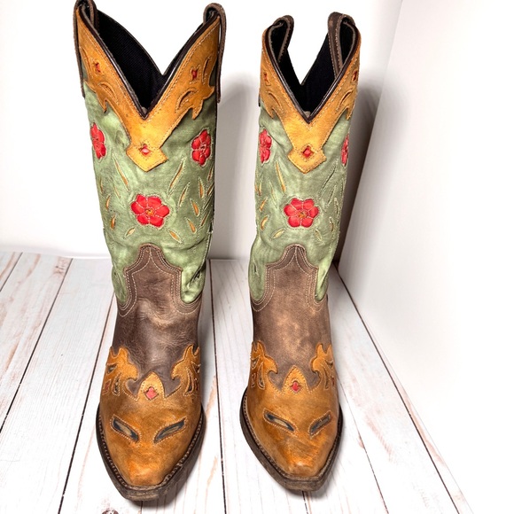 Laredo Womens Miss Kate Size 7.5 Multicolor Suede Cowgirl Western Boots - Picture 1 of 16